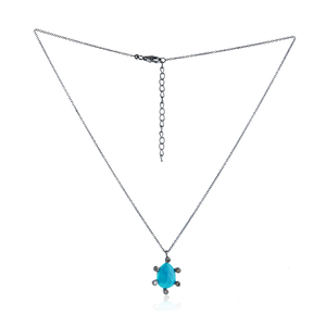 Collier pendentif en argent 925 oxydé avec diamant naturel serti clos et pierre précieuse turquoise, bijoux fins en gros - Product Image 2