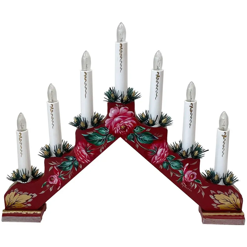 Unique Hand Painted Window Decoration Wood Illuminated Arch Xmas Gift with 7 Warm White Candles | Holiday Light 1-year