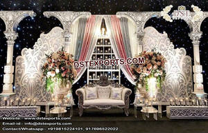 Glamorous <b>Wedding</b> Reception Stage Decor Grand Asian <b>Wedding</b> Fiber Stage Setup Western <b>Wedding</b> White <b>Frame</b> Stage UK Manufacturing - Product Image 6