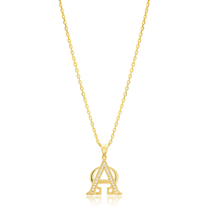 Collar de plata de ley 925 con diseño de letra y piedras de circonita, elegante, hecho a mano - Product Image 1