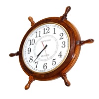 Horloge Murale en Bois Design Antique de 24 Pouces, Grande Roue de Navire, Horloge à Quartz Décorative en Bois, Affichage d'Aiguille pour le Mur du Salon
