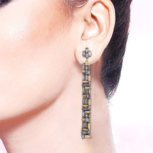 Boucles d'oreilles de Bar en argent 925, Baguette naturelle, diamant, bijoux en Vermeil jaune, vente en gros - Product Image 2