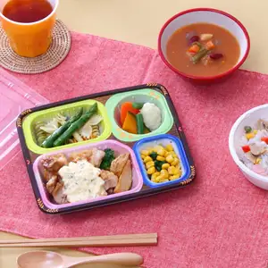 Boîte à Bento rectangulaire en plastique à quatre compartiments, boîte d'emballage japonaise de couleur à emporter, conteneur alimentaire jetable de 0 à 1l