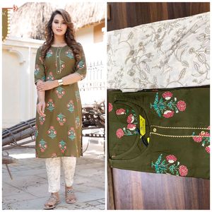 ชุดกางเกงเรยอนสำหรับผู้หญิง3/4th,ชุดกางเกง Kurti เรยอนทรงตรงดีไซน์ที่แตกต่างกันทั้งด้านบนและกางเกงจาก Royal Export - Product Image 3