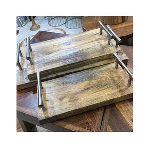 Plateau de nourriture en bois de qualité supérieure avec poignées en métal Lot de 3 plateaux de service à thé et café de différentes tailles par Home Arts - Product Image 6