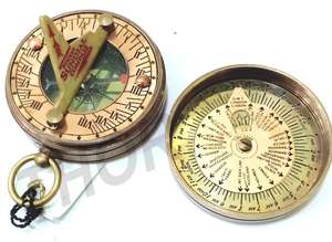 Compas à cadran solaire-Cadran solaire en laiton massif Belle boussole de 3 "Cadeau de collection - Product Image 2
