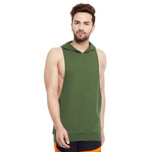 Mens Olive Green Hooded <b>Stringer</b> <b>Vest</b> for Gym Workout tank Top with Hood Sleeveless with Custom logo Printing on Wholesale Price - Product Image 1