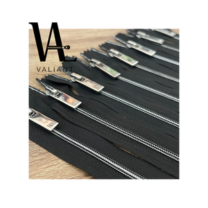 #3 Vacuum Metalizing nylon zipper contrast color stitches close end with high polish shiny sliver puller - Product Image 1