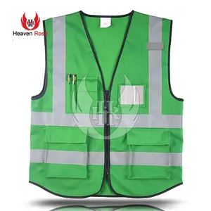 Giubbotto di sicurezza riflettente Unisex ad alta visibilità riflettente da lavoro notturno gilet di sicurezza 5 tasche giacca di sicurezza con cerniera riflettente all'aperto