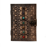 Cuaderno A5 NEW ERA Hecho a Mano, con Grabado en Piedra Medieval, Cosido con Hilo de Cuero, con Cierre, Siete Chakras, para Uso Escolar y de Oficina
