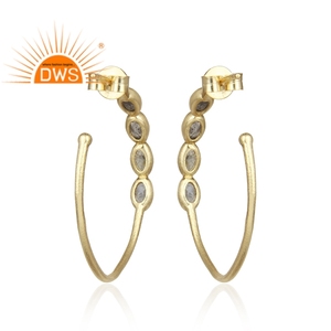 Pendientes de piedras preciosas de labradorita múltiple Pendientes de aro redondos de plata chapados en oro amarillo Joyería al por mayor V - Product Image 3