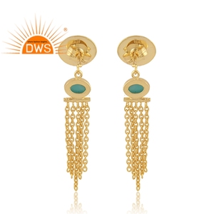 Pendientes de plata con piedras preciosas, joyería de color turquesa, cadena chapada en oro, venta al por mayor - Product Image 3