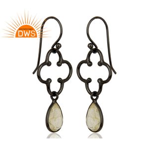 Natural Golden Rutile Gemstone <b>Earrings</b> Jewelry Black Rhodium Plated Sterling <b>Silver</b> <b>Dangle</b> <b>Earrings</b> Wholesale - Product Image 2
