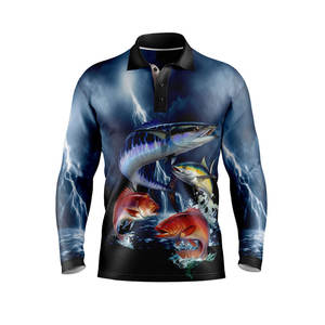 Camisas de pesca de secado rápido UPF 50 de alta calidad, 100% de poliéster, manga larga, ropa de rendimiento, protección solar de talla grande UPF 50 Sun - Product Image 1