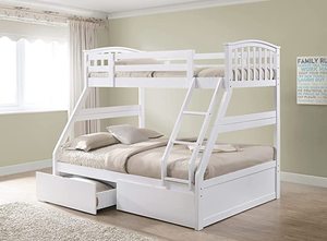 Muebles de dormitorio de madera maciza para niños, litera Triple blanca con 2 cajones - Product Image 2