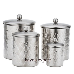 <b>Food</b> <b>Storage</b> Stainless Steel Canister Embossed Design Silver Finished Bottles and Jar Bulk Sale - Product Image 1