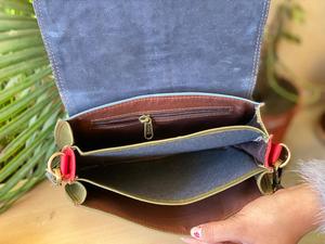 Bolso de mano de piel auténtica para mujer, bandolera de cuero reciclada, multicolor - Product Image 6