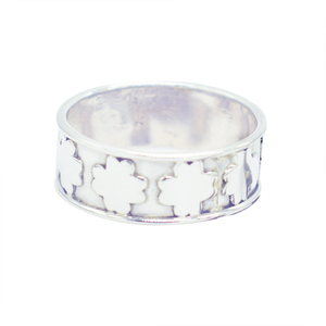 Nouveau à la mode délicate 925 argent Sterling deux tons couleur argent plaqué trèfle à quatre feuilles forme gros anneaux bande réglable - Product Image 1