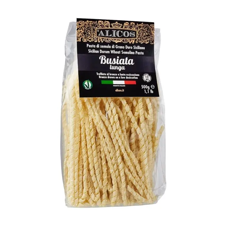 Made in Italy traditional spaghetti food Sicilian 500 g bag durum wheat semolina pasta busiata for sale
