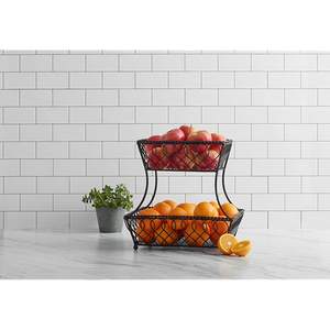 Organisateur de panier décoratif en métal à deux niveaux pour la cuisine ou la salle à manger, parfait pour les collations de fruits et le rangement de comptoir - Product Image 4