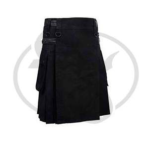 Kilt de luxe ajustable pour hommes, noir, avec bretelles en cuir, - Product Image 3
