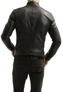 Chaqueta de motorista con cremallera para hombre, de cuero de vaca negro, de alta calidad, disponible en todos los colores - Product Image 2