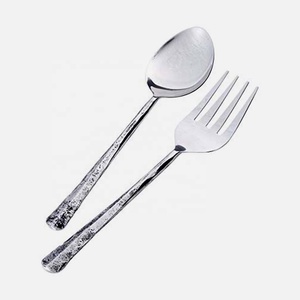 Handmade Rough Handle Stainless Steel Silver Mirror Polished Salad Serving Set <b>food</b> serving set serving insulated <b>food</b> <b>server</b> - Product Image 6