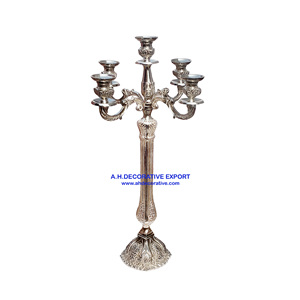 Wedding Centerpieces Silver Embossed Handmade <b>Candelabra</b> 5 Arm with Glass Votive Set of 2 for Wedding Floor Decoration - Product Image 6