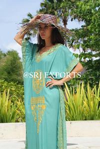 Rafraîchir Menthe Côté Fente Marque Nouveau Floral Brodé Sexy Robe Maxi Femmes Mode Offre Spéciale Été Vacances Plage Porter Longue Caftan - Product Image 4