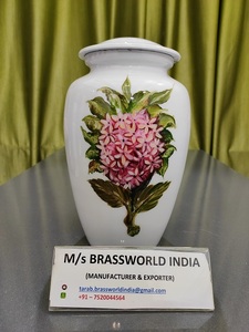 <b>Large</b> Aluminum <b>Urn</b> Container Hand Painted White with Brassworld India Logo Funeral Supplies for Men and Women - Product Image 6