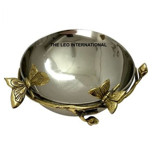 Tazón Redondo de Aluminio con Acabado Brillante de Aspecto de Mariposa, Tazón Decorativo Moderno para el Hogar - Product Image 1