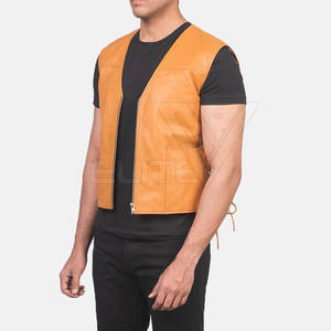 Chaleco de estilo informal de invierno para hombre, de cuero genuino con cuello en V, decoración de encaje, ropa exterior transpirable a prueba de viento - Product Image 1