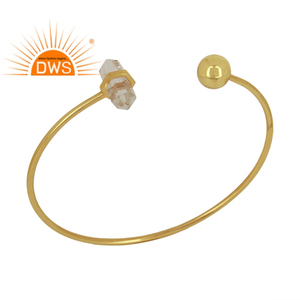 New Women's <b>Crystal</b> Quartz Gemstone Gold Plated Fashion Cuff <b>Bracelet</b> Indian Brass Jewelry Supplier Classic Collection - Product Image 1
