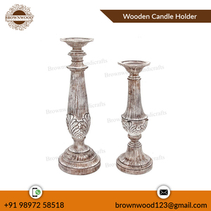 Ensemble de 2 bougeoirs en bois de manguier faits à la main de fabricant indien Design antique meilleure qualité pour la décoration de luxe de Noël et de mariage - Product Image 4