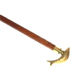 手工36英寸黄铜设计师手柄手杖棕色木轴男女通用手杖手杖。