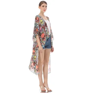 도매 사용자 정의 인쇄 비치 착용 커버 드레스 캐주얼 프론트 오픈 기모노 카디건 가운