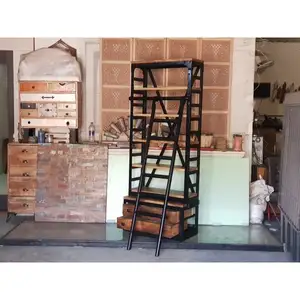 Bibliothèque pliable industrielle antique pour salon, meubles de maison, style loft indien - Product Image 1