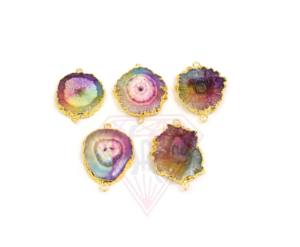 Lunette de Quartz solaire faite à la main connecteur lien multi-pierres précieuses fil enroulé or plaqué laiton résultats de bijoux naturels - Product Image 1