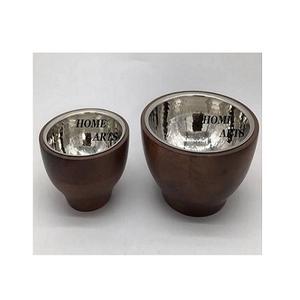 Juego de 2 cuencos de metal y madera para servir comida, diseño fantástico, forma redonda, cuenco dulce del mejor exportador de la India - Product Image 1