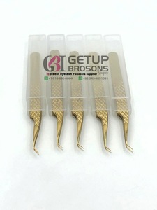Pince à épiler professionnelle durable anti-magnétique en acier inoxydable pour extensions de cils, 45°, avec poignée diamantée en plasma doré, 10 mm, haute qualité - Product Image 5