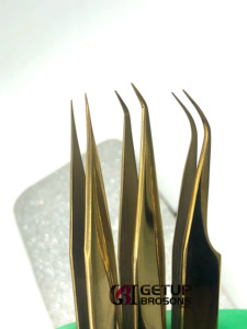 Professionnel meilleur 45 degrés mince droite or Plasma incurvé en acier inoxydable Extension de cils pince à épiler Logo personnalisé outils de beauté - Product Image 3