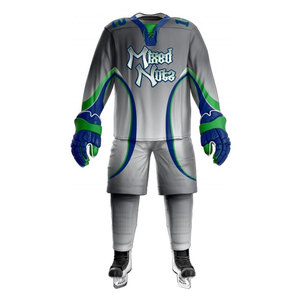 Conjunto de camiseta y pantalones de hockey sobre hielo con estampado de nueces mixtas, sublimado, manga larga, cuello en V, absorbe la humedad, 100% poliéster, unisex para adultos - Product Image 5