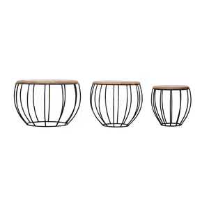 Juego de 3 Mesas Redondas Encajables de Madera de Mango Sólida con Estructura de Hierro Industrial, Duraderas, Multifuncionales, Estilo Vintage, Mesas de Centro Artesanales - Product Image 4