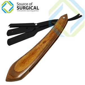 Maquinilla de afeitar recta desechable profesional de una sola hoja con mango de madera Característica de seguridad para afeitarse la cara y el cabello - Product Image 1