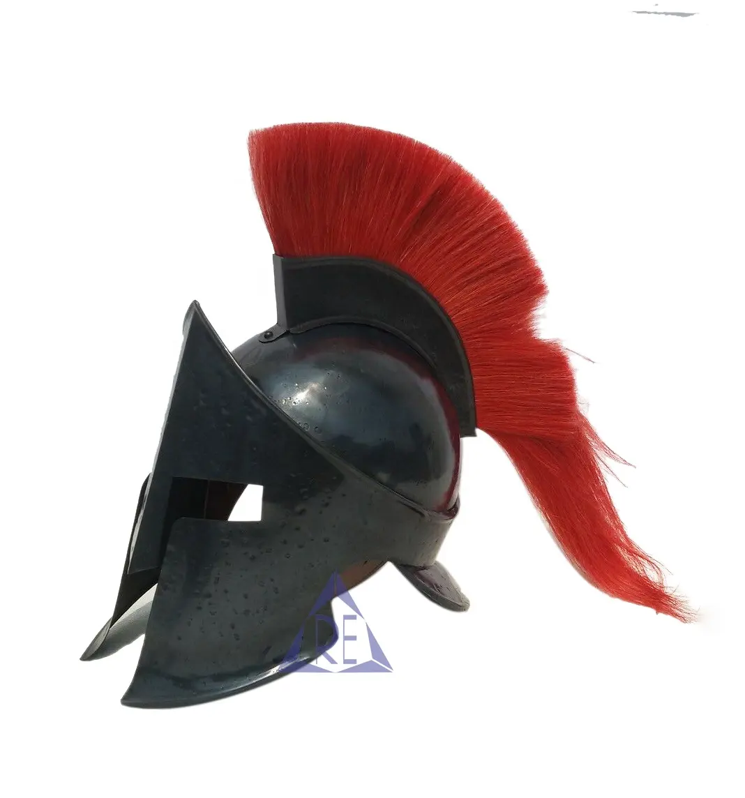 Neuer römischer schwarzer spartanischer Königshelm mit roter Feder mittelalterlicher Ritter Kreuzer-Rüstung mit freiem Holzständer bestes Geschenk für ihn
