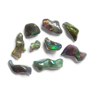 9 pièces d'opale éthiopienne naturelle noire lisse brute polie pierre précieuse en vrac pour la fabrication de bijoux - Product Image 1