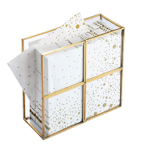 Elegante servilletero de metal dorado con elegante base marrón de madera perfecto para la decoración y organización de la mesa de comedor elegante - Product Image 5