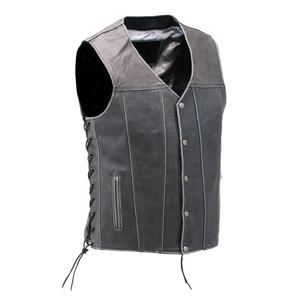 Gray Soft Touch <b>Buffalo</b> Leather Biker Vest Durable <b>Motorcycle</b> Riding Gear for Men with Concealed Carry Pockets and Classic Style - Product Image 1