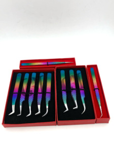 Professionnel nouveau Style différent arc-en-ciel poudre revêtement Logo personnalisé en acier inoxydable Extension de cils pince à épiler outils de beauté - Product Image 4