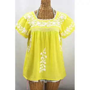 Wholesale New Fashion Hand Embroidered Short Sleeves Mexican Blouse And Tops